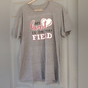 Women's My Heart is on That Field Baseball T Shirt Size XL Baseball Mom